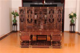 大紅酸枝竹節(jié)大班臺連凳