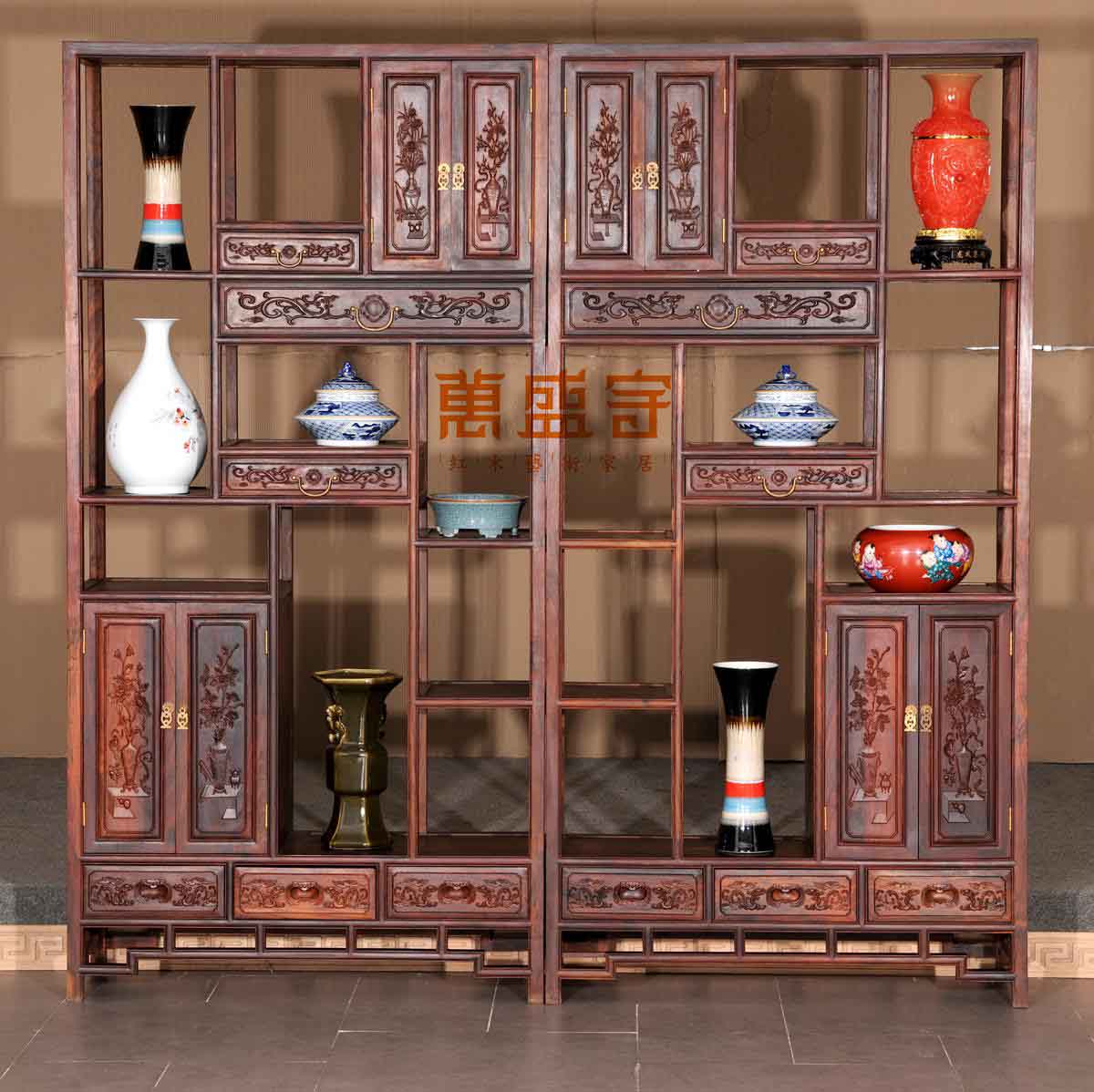 大紅酸枝草龍博古架